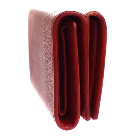 SAINT LAURENT Logo Mini Trifold Wallet Purse Leather Red Italy - Picture 4 of 10